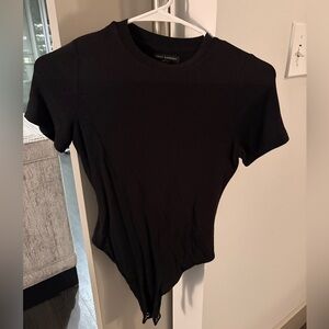 Naked Wardrobe Classic Short Sleeve Thong Black Bodysuit